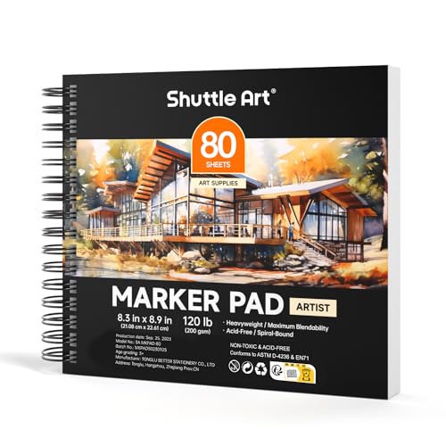 Shuttle Art Markerblock, 22,61 x 21,08cm Skizzenbuch für Alkohol Marker, 160 Seiten/80 Blatt Zeichenblock, 200GSM Alkohol Marker Papier, Skizzenblock für Kinder, Profis zum Zeichnen, Malen, Graffiti von Shuttle Art