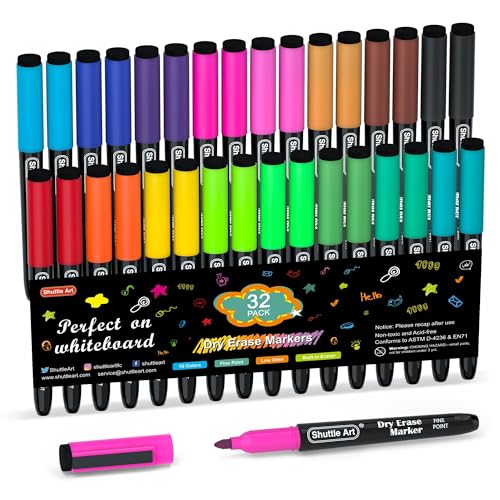 Shuttle Art Whiteboard Marker Set, 32 Whiteboard Stifte Set, 16 Farben Folienstifte abwischbar, magnetische Whiteboardmarker mit Radierer, folienstift wasserlöslich für Weißwand, Spiegel, Schule Shuttle Art Whiteboard Marker Set, 32 Whiteboard Stifte Set, 16 Farben Folienstifte abwischbar, magnetische Whiteboardmarker mit Radierer, folienstift wasserlöslich für Weißwand, Spiegel, Schule von Shuttle Art