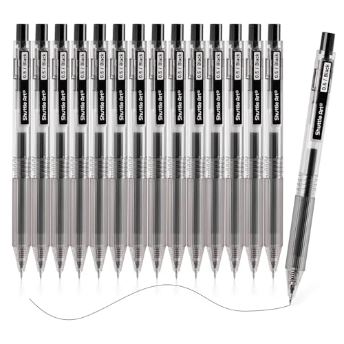 Shuttle Art schwarze Gelstifte Set, 15 einziehbare Gel stifte mit 0,5mm feine Spitze, schnelltrocknende Gel Kugelschreiber mit flüssiger Tinte, Gelschreiber fürs Schreiben, Notizen in Schule, Büro von Shuttle Art