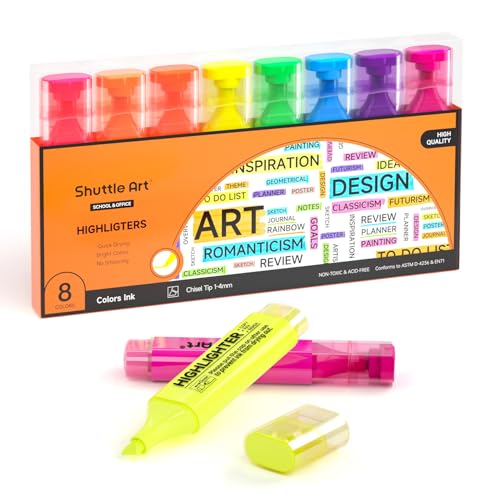 Textmarker, Shuttle Art 8-Farben-Textmarker mit Meißelspitze, schnell trocknender, ungiftiger fluoreszierender Marker, geeignet für Erwachsene und Kinder, ideal für Zuhause, Schule und Büro Textmarker, Shuttle Art 8-Farben-Textmarker mit Meißelspitze, schnell trocknender, ungiftiger fluoreszierender Marker, geeignet für Erwachsene und Kinder, ideal für Zuhause, Schule und Büro von Shuttle Art