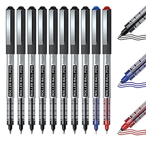 Tintenroller Stifte, Shuttle Art 10 stück Gel kugelschreiber(8 schwarz, 1 blau, 1 rot), 0,5mm feine Spitze, schnelltrocknend, flüssige Tinte, Gelschreiber für Schreiben, Tagebuch, Notizen geeignet von Shuttle Art