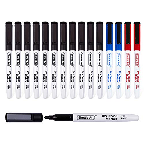 Shuttle Art 15 Whiteboard Marker abwischbar, Whiteboard Marker magnetisch mit Radiergummi und feiner Spitze in 3 Farben, Folienstift abwischbar für Whiteboard, Spiegel, Glas geeignet Whiteboard Stifte von Shuttle Art