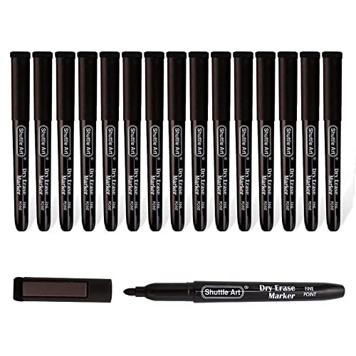 Shuttle Art Whiteboard Marker schwarz, 15 magnetische whiteboard stifte abwischbar schwarz, Folienstift trocken abwischbar fein, für Whiteboards, magnetische Schreibtafeln, Spiegel geeignet von Shuttle Art