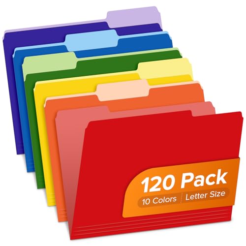 Aktenordner, 120 Packungen, farbige Aktenordner in 6 Farben, Aktenordner in Briefgröße mit 1/3 Zuschnittlasche für Schulbedarf, Büro, Geschäft Aktenordner, 120 Packungen, farbige Aktenordner in 6 Farben, Aktenordner in Briefgröße mit 1/3 Zuschnittlasche für Schulbedarf, Büro, Geschäft von ShyLizard