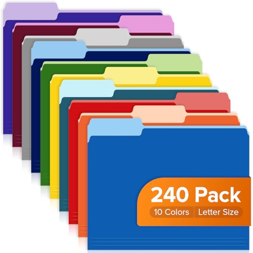 Aktenordner, 240 Packungen, farbige Aktenordner in 10 Farben, Aktenordner in Briefgröße mit 1/3 Zuschnittlasche für Schulbedarf, Büro, Geschäft Aktenordner, 240 Packungen, farbige Aktenordner in 10 Farben, Aktenordner in Briefgröße mit 1/3 Zuschnittlasche für Schulbedarf, Büro, Geschäft von ShyLizard