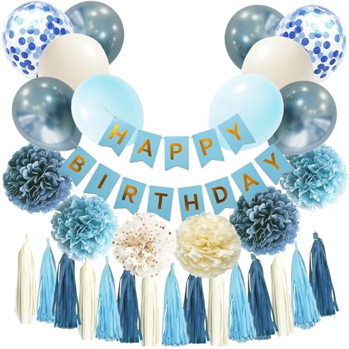Shyhfdc Blaue Geburtstagsdekorationen für Frauen Mädchen, staubige blaue Sand-Konfetti-Luftballons, Happy Birthday Banner Pom Poms Quasten Partyzubehör Shyhfdc Blaue Geburtstagsdekorationen für Frauen Mädchen, staubige blaue Sand-Konfetti-Luftballons, Happy Birthday Banner Pom Poms Quasten Partyzubehör von Shyhfdc