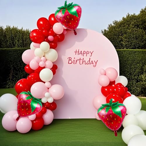 Shyhfdc Erdbeer-Ballon-Bogen-Girlande-Set, 86 rote und rosa Luftballons mit Erdbeer-Folienballons für Mädchen, süße Babyparty und Beeren-Dekoration für den ersten Geburtstag Shyhfdc Erdbeer-Ballon-Bogen-Girlande-Set, 86 rote und rosa Luftballons mit Erdbeer-Folienballons für Mädchen, süße Babyparty und Beeren-Dekoration für den ersten Geburtstag von Shyhfdc