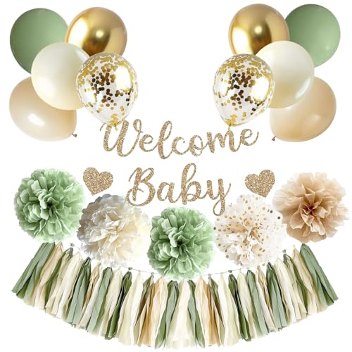 Shyhfdc Salbeigrüne Babyparty-Dekorationen, geschlechtsneutrale Babyparty-Dekorationen mit Willkommens-Banner Luftballons Pom Poms Quaste Girlande Neutral Geschlecht Enthüllung Geburtstag Party Shyhfdc Salbeigrüne Babyparty-Dekorationen, geschlechtsneutrale Babyparty-Dekorationen mit Willkommens-Banner Luftballons Pom Poms Quaste Girlande Neutral Geschlecht Enthüllung Geburtstag Party von Shyhfdc