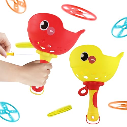 Shyllin Flying Disc Launcher, 2er-Pack Outdoor Spielzeug Kinder Enthält 32 Fliegende Untertassen, Propeller Spielzeug, Gartenspiele fur Kinder, Geeignet fur Parks, GäRten, SträNde(Gelb Rot) von Shyllin