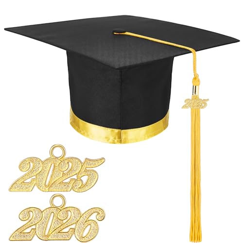 Shyyween Abschlusskappe mit Quaste und Anhänger für das Jahr 2025 und 2026, verstellbar, für Abitur und Junggesellenabschied, Gelb Shyyween Abschlusskappe mit Quaste und Anhänger für das Jahr 2025 und 2026, verstellbar, für Abitur und Junggesellenabschied, Gelb von Shyyween