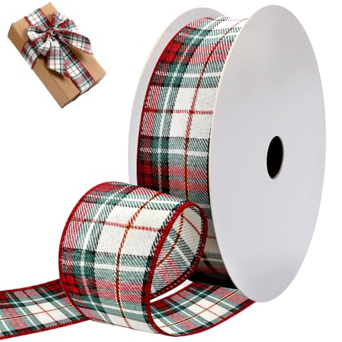 Shyyween Weihnachtsband mit Draht, 6,3 cm x 22 m, rot-grünes Büffelkariertes Band, Juteband für Weihnachten, Geschenkverpackung, Basteln, Geburtstagsparty, Dekoration von Shyyween