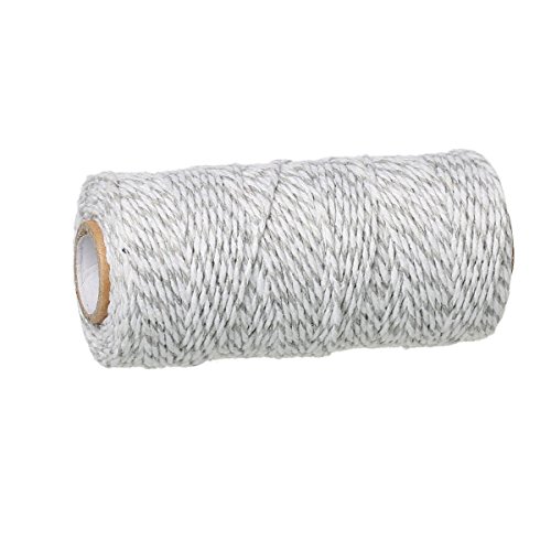 SiAura Material ® - 92m Schnur aus Baumwolle, 1,5mm dick, grau – weiß gestreift von SiAura Material