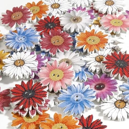 SiAura Material - 10 Stück Holzknöpfe Blumen Form bunt 24 x 25 mm, zufällig gemischt, 2 Löcher I Zum Nähen, Basteln und Dekorieren SiAura Material - 10 Stück Holzknöpfe Blumen Form bunt 24 x 25 mm, zufällig gemischt, 2 Löcher I Zum Nähen, Basteln und Dekorieren von SiAura Material