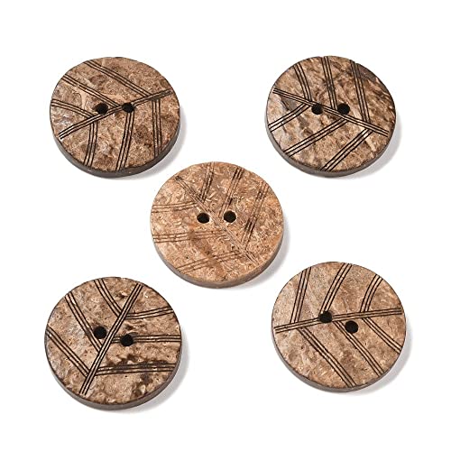 SiAura Material - 10 Stück Natur/Braune Knöpfe Blattmuster Ø 25mm Kokosnuss Schale mit 2 Löchern rund Natur/Braun Holz Holzknöpfe I Näh Zubehör zum Basteln, Nähen und Selbstgestalten von SiAura Material