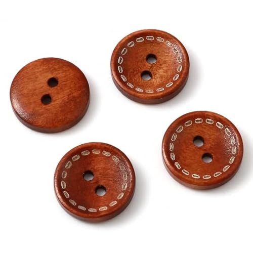 SiAura Material - 10 Stück Runde Holzknöpfe Braun 20 mm, zufällig gemischt, 2 Löcher I Zum Nähen, Basteln und Dekorieren von SiAura Material
