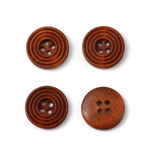 SiAura Material - 10 Stück Runde Holzknöpfe Kaffebraun 20 mm, zufällig gemischt, 4 Löcher I Zum Nähen, Basteln und Dekorieren von SiAura Material