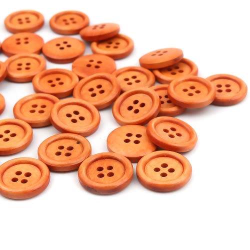 SiAura Material - 100 Stück Runde Holzknöpfe 20 mm, Orange, 4 Löcher I Zum Nähen, Basteln und Dekorieren von SiAura Material