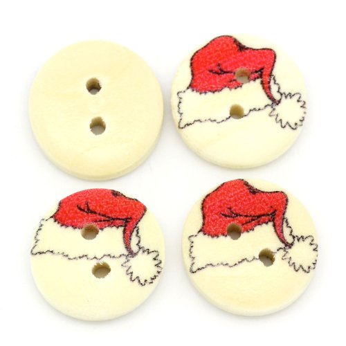 SiAura Material - 100 Stück Runde Holzknöpfe Weihnachten 15mm, Natur, 2 Löcher mit Weihnachtsmütze Muster I Zum Nähen, Basteln und Dekorieren SiAura Material - 100 Stück Runde Holzknöpfe Weihnachten 15mm, Natur, 2 Löcher mit Weihnachtsmütze Muster I Zum Nähen, Basteln und Dekorieren von SiAura Material