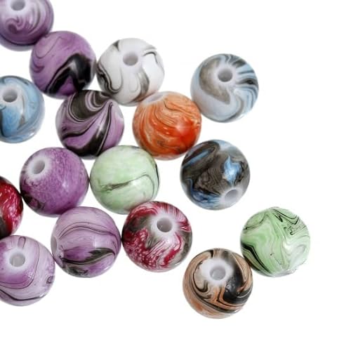 SiAura Material - 200 Stück bunte Acrylperlen Ø 8mm rund Marmor Effekt, Kunststoffperlen Schmuck Perlen Perlen Set Armband Perlen Bastelperlen mit Loch Fädelperlen I Perlen zum Auffädeln von SiAura Material