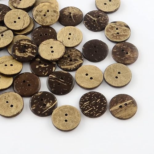 SiAura Material - 40 Stück braune Knöpfe Ø 20mm Kokosnuss Schale mit 2 Löchern Braun Holz Holzknöpfe I Näh Zubehör zum Basteln, Nähen und Selbstgestalten von SiAura Material