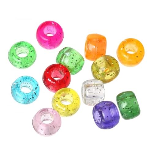 SiAura Material - 500 Stück bunte Acrylperlen Ø 9mm rund,transparent mit Glitzer, Kunststoffperlen Schmuck Perlen Perlen Set Armband Perlen Bastelperlen mit Loch Fädelperlen I Perlen zum Auffädeln von SiAura Material