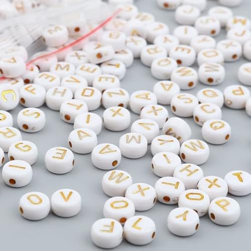 SiAura Material - 500 Stück weiß/goldene Acrylperlen Ø 7mm flach, rund, Buchstaben, Kunststoffperlen Schmuck Perlen Perlen Set Armband Perlen Bastelperlen mit Loch Fädelperlen I Perlen zum Auffädeln SiAura Material - 500 Stück weiß/goldene Acrylperlen Ø 7mm flach, rund, Buchstaben, Kunststoffperlen Schmuck Perlen Perlen Set Armband Perlen Bastelperlen mit Loch Fädelperlen I Perlen zum Auffädeln von SiAura Material