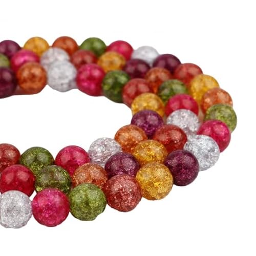 SiAura Material - Glasperlen Set zum Auffädeln Mix Bunt Crackle 12mm mit 1,3mm Loch I Rund I 1 Strang mit ca. 38 Perlen von SiAura Material