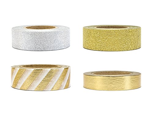 SiDeSo® 4 Rollen Washi Tape Set 10-15mm breit Klebeband Scrapbooking (Gold Silber) von SiDeSo