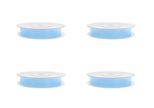 SiDeSo® Chiffonband 100m x 6mm (4x25m Rolle) viele Farben Hochzeit Dekoband Geschenkband Antennenband Schleifenband (baby blau) von SiDeSo