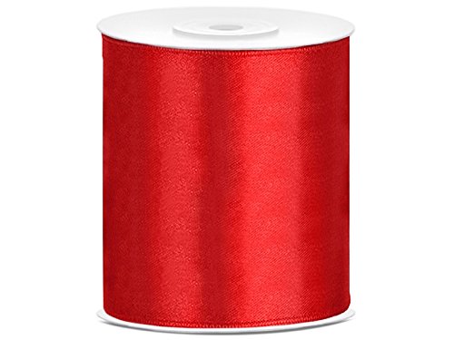 SiDeSo® Satinband 25m x 100mm viele Farben Hochzeit Dekoband Geschenkband Antennenband Schleifenband (rot) von SiDeSo