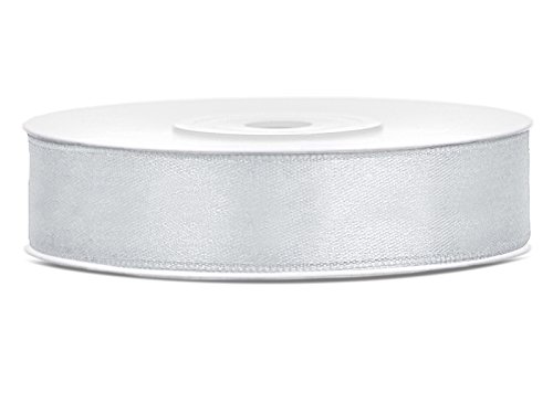 SiDeSo® Satinband 25m x 12mm viele Farben Hochzeit Dekoband Geschenkband Antennenband Schleifenband (Silber) von SiDeSo