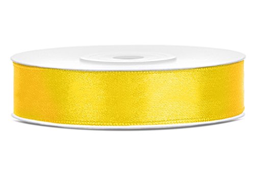 SiDeSo® Satinband 25m x 12mm viele Farben Hochzeit Dekoband Geschenkband Antennenband Schleifenband (gelb) von SiDeSo