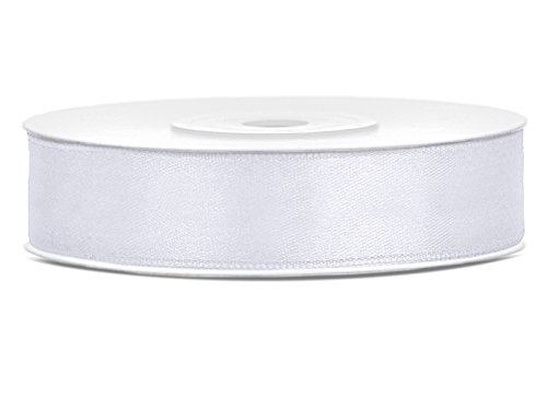 SiDeSo® Satinband 25m x 12mm viele Farben Hochzeit Dekoband Geschenkband Antennenband Schleifenband (weiß) von SiDeSo