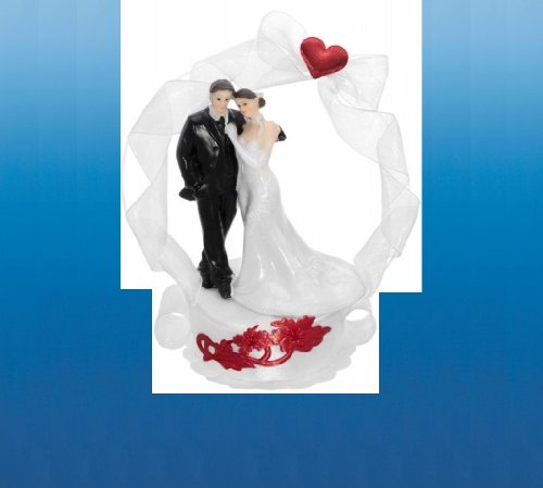 SiDeSo® Tortenaufsatz Hochzeit Tortendeko Brautpaar Tortenfigur (Podest Herz an Bogen) von SiDeSo
