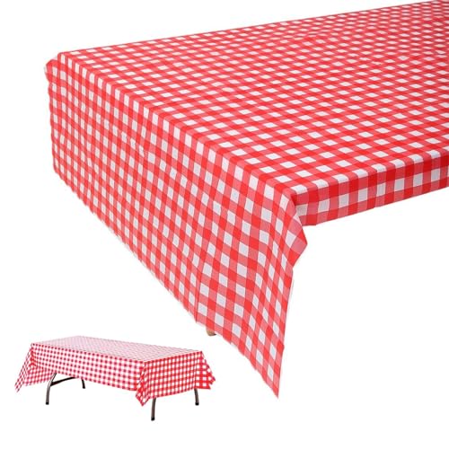Einweg-Tischdecken, elegant und langlebig, Kunststoff-Tischdecken für Partys, Geburtstage, Hochzeiten, Picknicks, rechteckig, 137 x 274 cm, Rot kariert, 2 Stück Einweg-Tischdecken, elegant und langlebig, Kunststoff-Tischdecken für Partys, Geburtstage, Hochzeiten, Picknicks, rechteckig, 137 x 274 cm, Rot kariert, 2 Stück von SiHuiTu