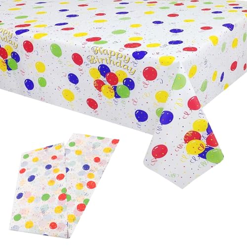 Einweg-Tischdecken, elegant und langlebig, Kunststoff-Tischdecken für Partys, Geburtstage, Hochzeiten, Picknicks (Geburtstagsballon), rechteckig, wasserdicht, 137 x 274 cm, 2 Stück von SiHuiTu