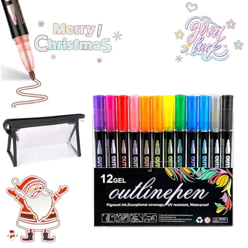 SiQiYu Neattidyly Marker Pen for Highlight,Objectivew Magische Stifte,Illuminateupon Outline Markers Metallic Glitter Pens,Double Line Quick Dry Graffiti Dotting for Drawing and Scribbling (12colors) von SiQiYu