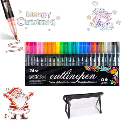 SiQiYu Neattidyly Marker Pen for Highlight,Objectivew Magische Stifte,Illuminateupon Outline Markers Metallic Glitter Pens,Double Line Quick Dry Graffiti Dotting for Drawing and Scribbling (24colors) von SiQiYu