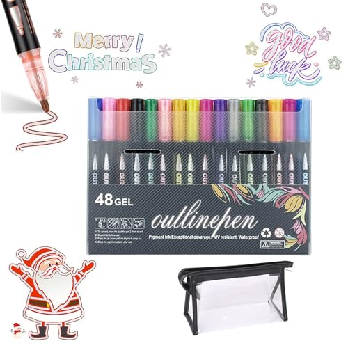 SiQiYu Neattidyly Marker Pen for Highlight,Objectivew Magische Stifte,Illuminateupon Outline Markers Metallic Glitter Pens,Double Line Quick Dry Graffiti Dotting for Drawing and Scribbling (48colors) von SiQiYu