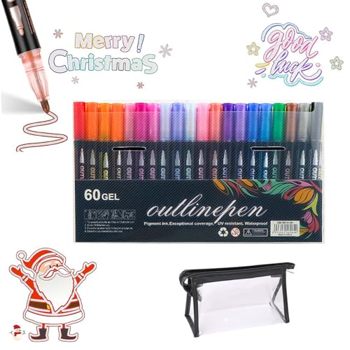 SiQiYu Neattidyly Marker Pen for Highlight,Objectivew Magische Stifte,Illuminateupon Outline Markers Metallic Glitter Pens,Double Line Quick Dry Graffiti Dotting for Drawing and Scribbling (60colors) von SiQiYu