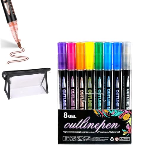 SiQiYu Neattidyly Marker Pen for Highlight,Objectivew Magische Stifte,Illuminateupon Outline Markers Metallic Glitter Pens,Double Line Quick Dry Graffiti Dotting for Drawing and Scribbling (8colors) von SiQiYu