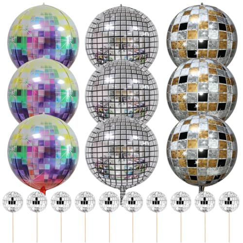 19 Stück Disco Party Dekoration,Discokugel Luftballon Party,Disco Geburtstag Helium Luftballons,Disco Kuchen Deko,Disco Ball Cake Toppers für Mottoparty,Geburtstag Party Deko von SiSfeL