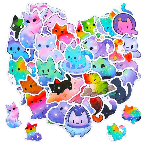 Sibba 100 Stück Cartoon Katzenaufkleber Süße Vinylaufkleber Wasserfest Scrapbook Aufkleber Kätzchen Aufkleber Ästhetischer Kawaii Katzenaufkleber Sternenhimmel Sticker für Tagebuch Laptop Gepäck von Sibba