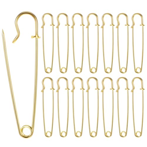 Sibba 15 Große Sicherheitsnadeln 4 Zoll / 10cm Sicherheitsnadeln Strapazierfähig Sicherheitsnadeln für Decken Sicherheitsnadeln für Kleidung Nadelverschlüsse für Leder Kunsthandwerk Leinwand, Golden von Sibba