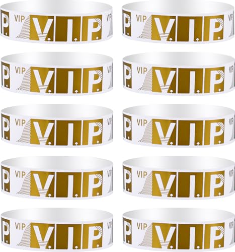 Sibba 200 Pcs Eintrittsbänder Armbänder Armband Abzeichen vip Wasserdichte Papierarmbänder Farbige Eintritt Festivals Party Events Arm Hand Etiketten Halter Stempel Strap Büro Schulbedarf (Gold) von Sibba