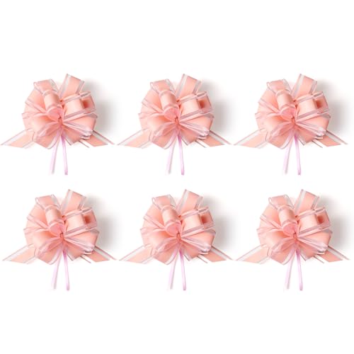 Sibba Große Schleifen Zum Ziehen Von Geschenkpapier 6 Stück 6 Zoll Chiffon Blumenkästen Dekoration Hochzeitsschleifen Blumensträuße Geschenkzubehör(Rosa,85×3×0.1 cm) von Sibba