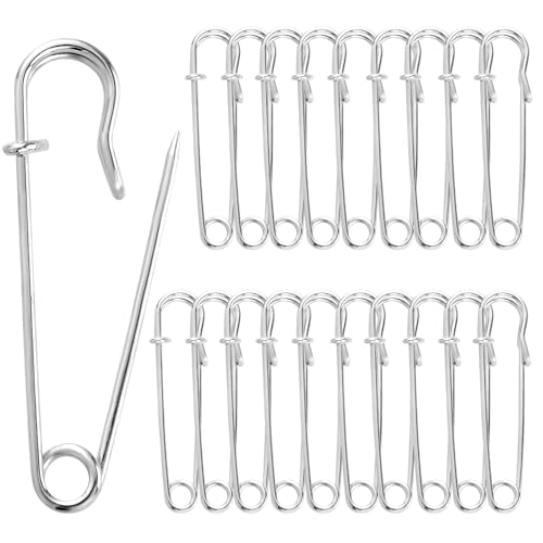 Sibba Große Sicherheitsnadeln 20 Stück - Robuste Nadelverschlüsse für Kleidung, Leder, Kunsthandwerk, Leinwand, Decken, Schals, Kilts (Silber) von Sibba