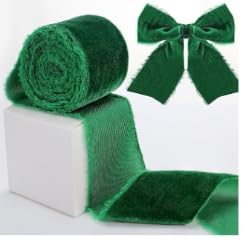 Grünes Samtband, 10,2 cm breit, handgefertigtes ausgefranstes Vintage-Seidenband mit rohem Rand, Fransen für Weihnachtsdekoration, Geschenkverpackungen, Kränze, Brautsträuße, Kleiderschärpe und Grünes Samtband, 10,2 cm breit, handgefertigtes ausgefranstes Vintage-Seidenband mit rohem Rand, Fransen für Weihnachtsdekoration, Geschenkverpackungen, Kränze, Brautsträuße, Kleiderschärpe und von Sibosen