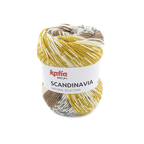 100g Katia Scandinavia - Farbe 303 senfgelb / rehbraun / grau - exquisites, hochwertiges Garn mit revolutionärem elektronisch generierter Färbung von Sibylles Geschenkeartikel