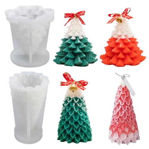 2 Stück Kerzenform Silikon Weihnachtsbaum Kerzenformen zum Gießen Silikon Handgefertigte Kerzenform Silikonform Kerze Kerzengießform Kerzen Silikonform Candle Mold Kerzen Formen für Weihnachten Deko von SicaHomy